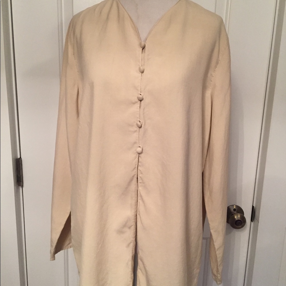 EMANUEL UNGARO TOP BLOUSE JACKET CREAM SILK LONG SLEEVE Size 6/40